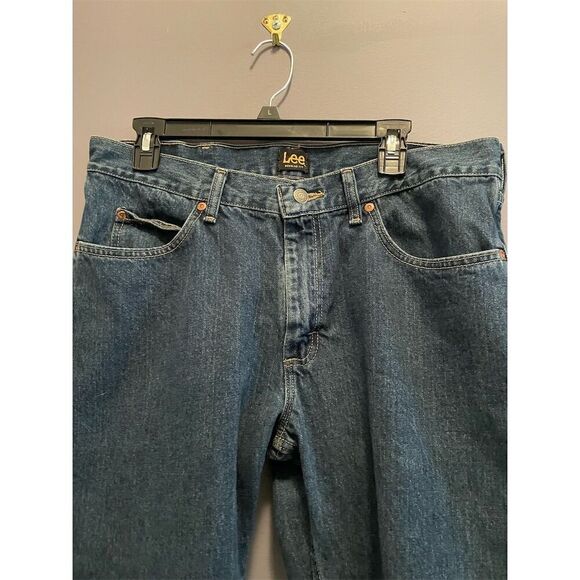 Vintage Lee Men's Straight Jeans Standard Waist 34x32 Blue Denim Solid - Picture 2 of 8
